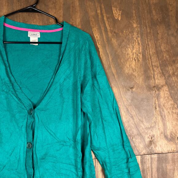 LL Bean Women Sweater Teal Open Cardigan Button Front Pockets Cashmere Blend M - Picture 5 of 11